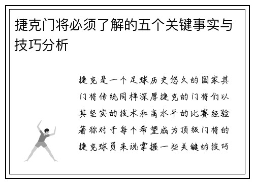 捷克门将必须了解的五个关键事实与技巧分析 捷克门将必须了解的五个关键事实与技巧分析